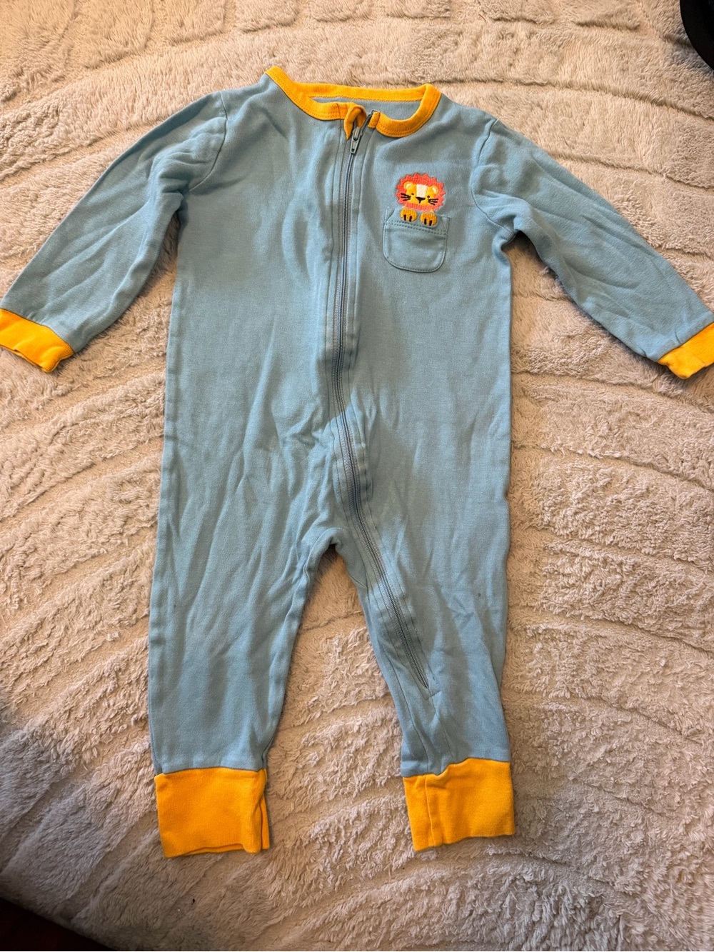 24 Month Koala Kids Light Blue One-Piece with Yellow Trim and Lion Pocket